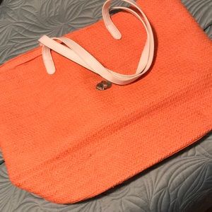Orange straw beach tote